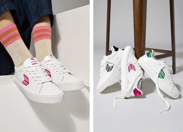 Carma Shoes SALVAS White Smooth Leather/Jazzy Pink