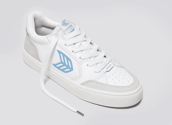 Carma Shoes VALLELY White Leather & Suede/Light Blue