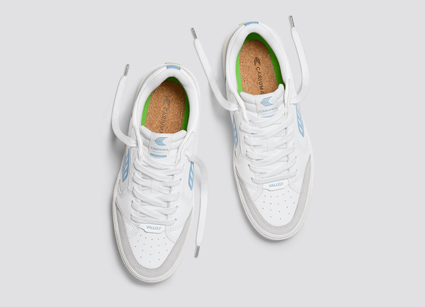 Carma Shoes VALLELY White Leather & Suede/Light Blue