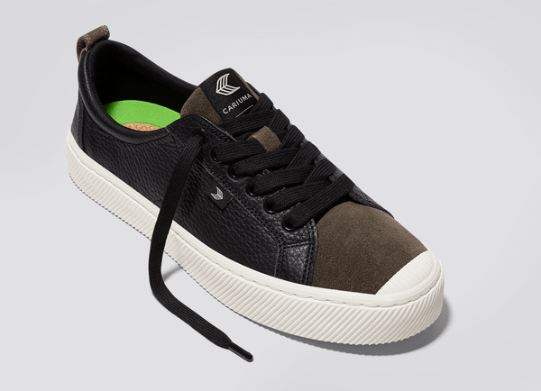 Carma Shoes OCA Low Black Pebbled Leather/Dark Khaki Suede
