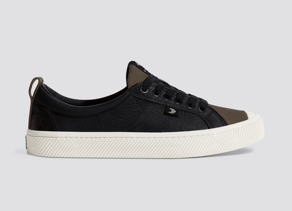 carma shoes OCA Low Black Pebbled Leather/Dark Khaki Suede