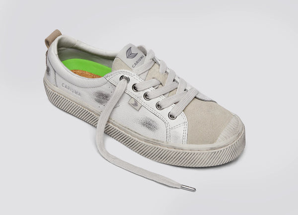 Carma Shoes OCA Low Warm White Vintage Soft Grain Leather & Suede