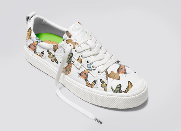 Carma Shoes OCA Low White Pebbled Leather/Butterfly Print