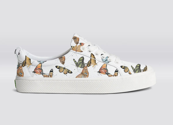 carma shoes OCA Low White Pebbled Leather/Butterfly Print