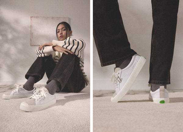 Carma Shoes OCA Low White Pebbled Leather/Off-White Vintage Suede