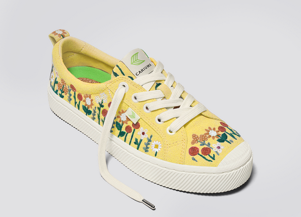 Carma Shoes OCA Low Yellow Embroidered Flowers Suede