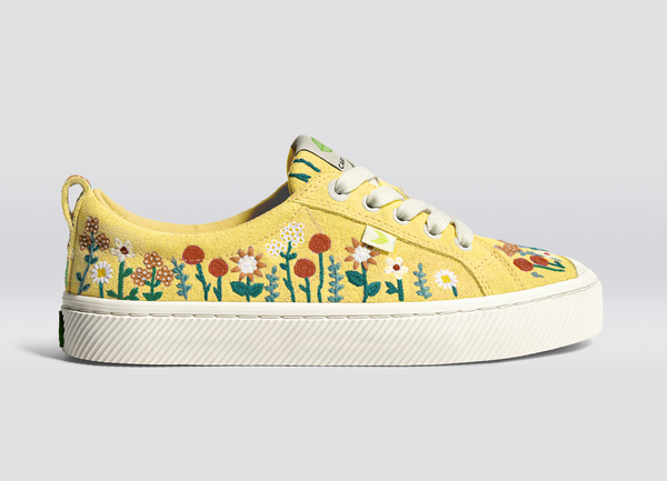 carma shoes OCA Low Yellow Embroidered Flowers Suede