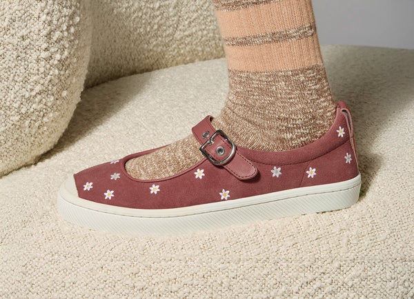 Carma Shoes OCA Mary Jane Withered Rose/Embroidered Flowers Suede