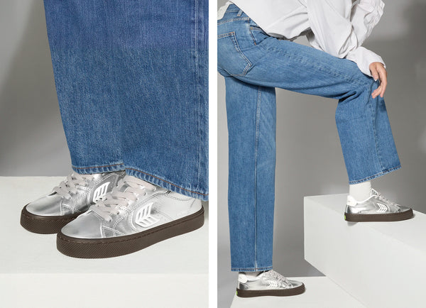 Carma Shoes SALVAS Silver Teak Metallic Leather/Off-White