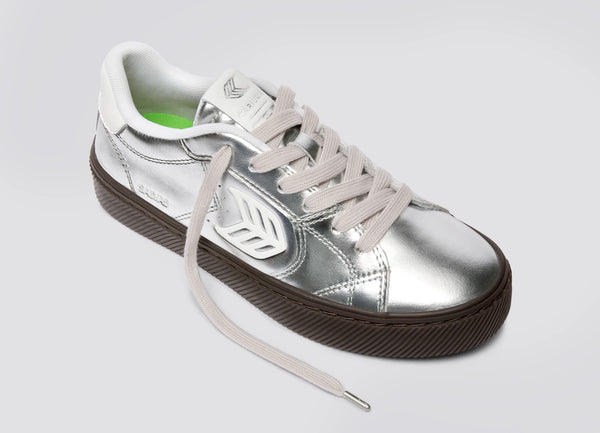 Carma Shoes SALVAS Silver Teak Metallic Leather/Off-White