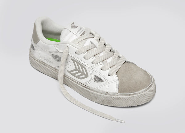 Carma Shoes SALVAS Warm White Vintage Soft Grain Leather & Suede