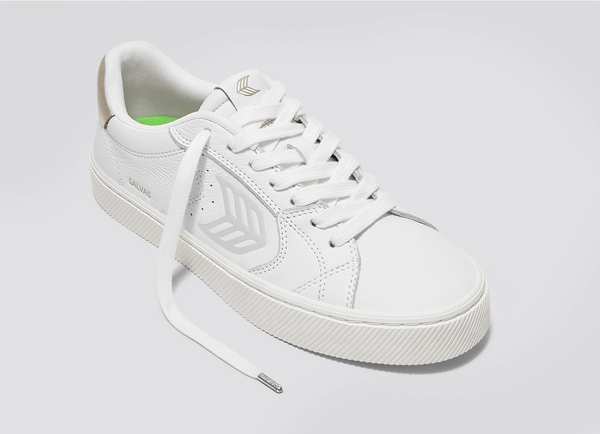 Carma Shoes SALVAS White Pebbled Leather/Metallic Gold & Ice