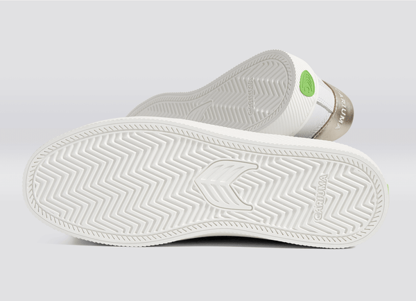 Carma Shoes SALVAS White Pebbled Leather/Metallic Gold & Ice