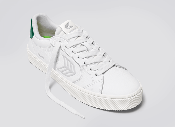 Carma Shoes SALVAS White Pebbled Leather/Metallic Green & Ice