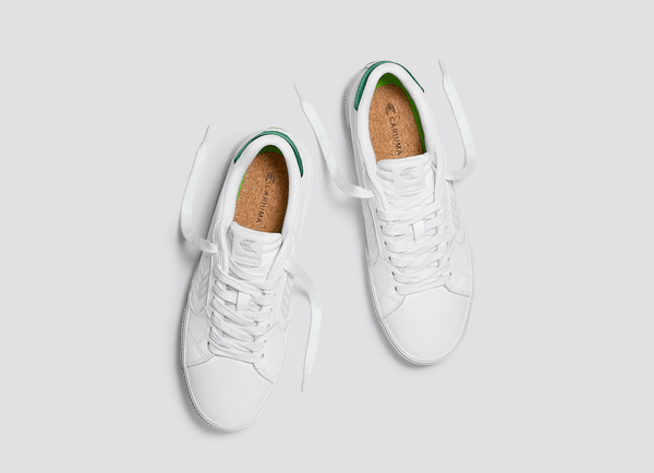 Carma Shoes SALVAS White Pebbled Leather/Metallic Green & Ice