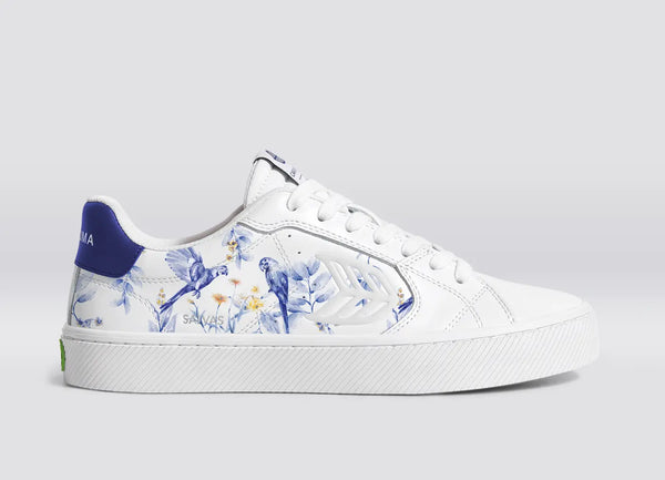 carma shoes SALVAS White Smooth Leather/Blue Parrot Print