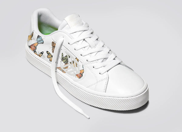 Carma Shoes SALVAS White Smooth Leather/Butterfly Print