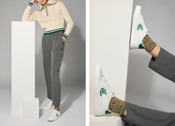 Carma Shoes SALVAS White Smooth Leather/Forest Green