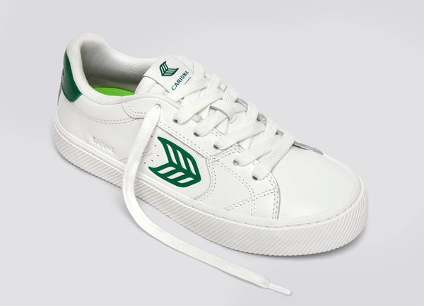 Carma Shoes SALVAS White Smooth Leather/Forest Green