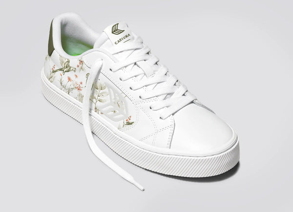 Carma Shoes SALVAS White Smooth Leather/Khaki Parrot Print