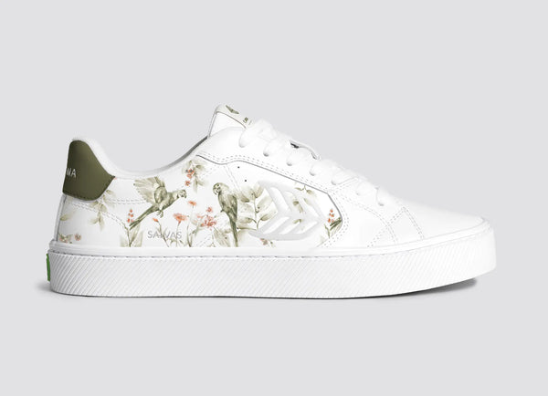 carma shoes SALVAS White Smooth Leather/Khaki Parrot Print