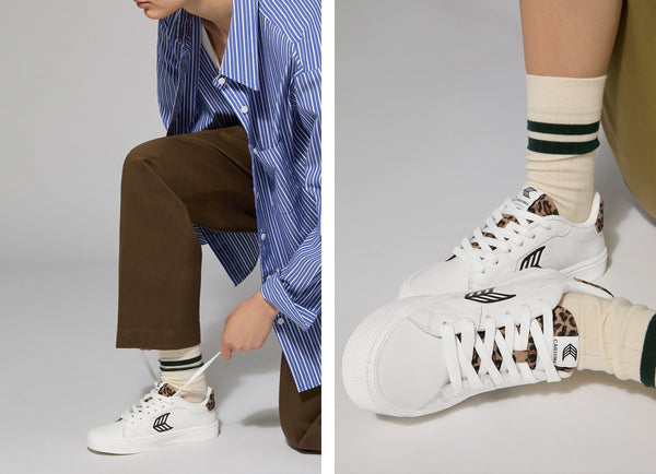 Carma Shoes SALVAS White Smooth Leather/Leopard & Black