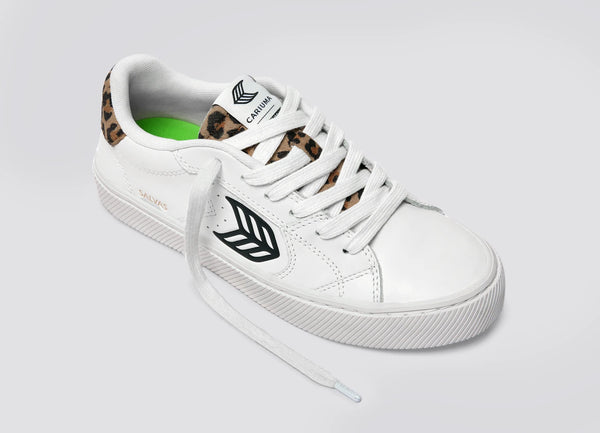 Carma Shoes SALVAS White Smooth Leather/Leopard & Black