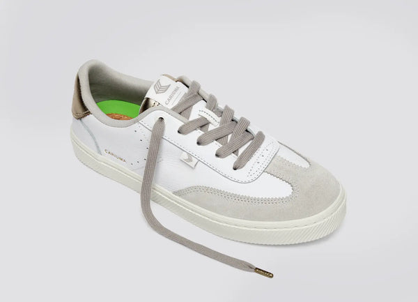 Carma Shoes TOCA White Pebbled Leather & Suede/Off-White Vintage & Metallic Gold