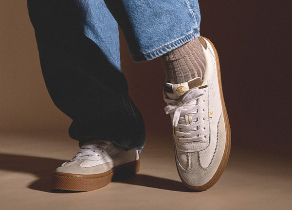 Carma Shoes TOCA White Pebbled Leather & Suede/Plaza Taupe & Dark Khaki