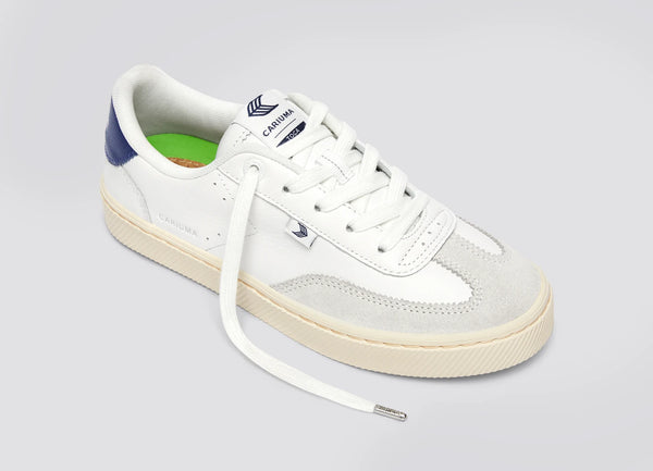 Carma Shoes TOCA White & Smoke White/Marine Blue Soft Grain Leather & Suede
