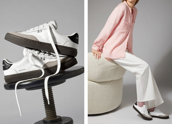 Carma Shoes TOCA White Soft Grain Leather & Cloud Grey Suede