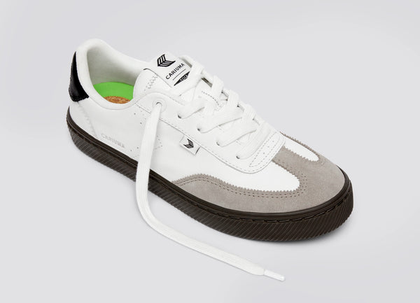 Carma Shoes TOCA White Soft Grain Leather & Cloud Grey Suede