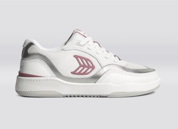 carma shoes UBA White Pebbled Leather & Mesh/Metallic Silver & Blush Pink