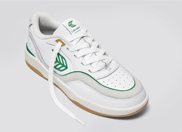 Carma Shoes UBA White Pebbled Leather & Suede/Gum & Green