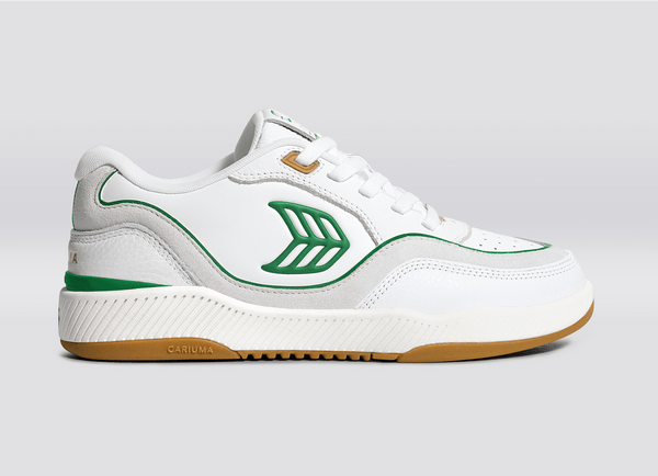 carma shoes UBA White Pebbled Leather & Suede/Gum & Green