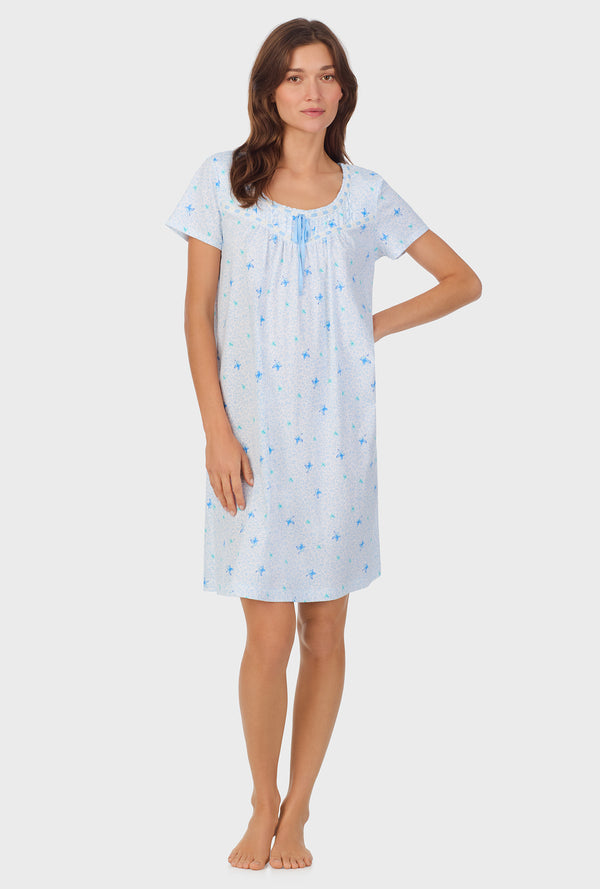 carole hochman Blue Hummingbird Cotton Short Nightgown