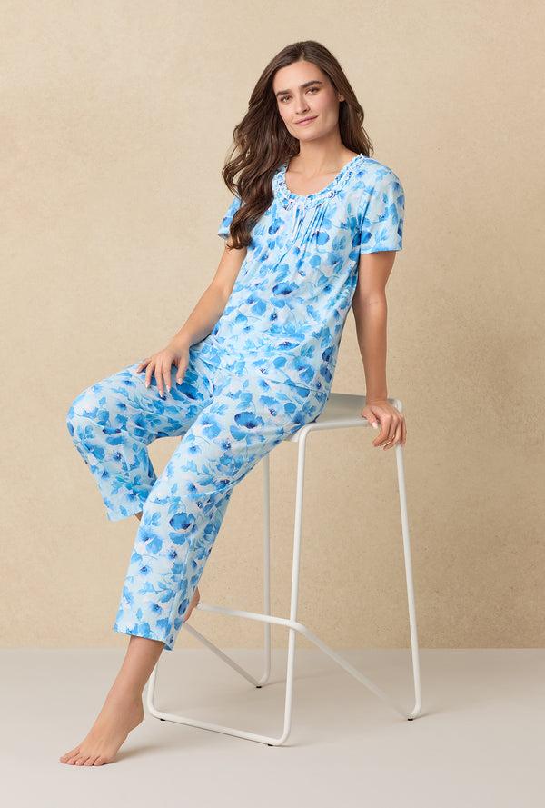 Carole Hochman Blue Poppy Cotton Capri Pajama Set