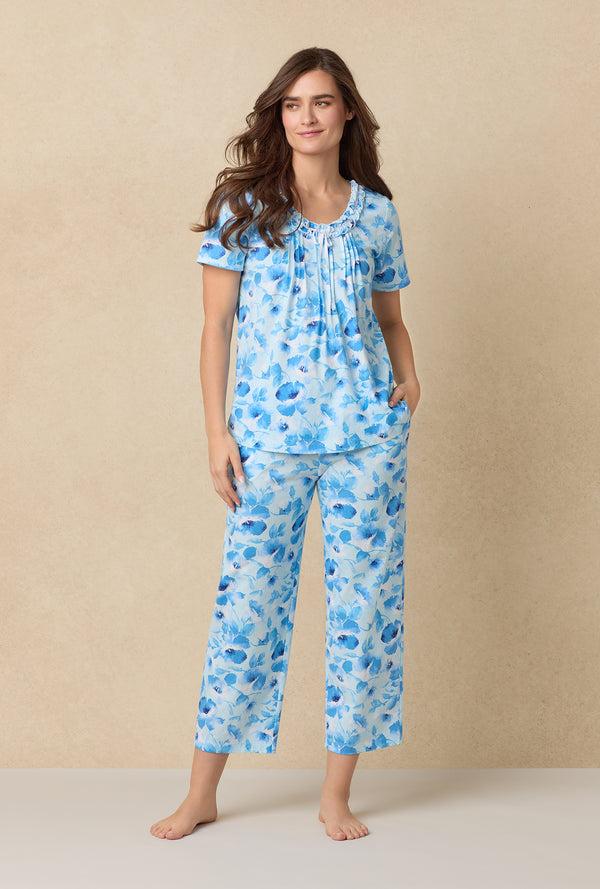 carole hochman Blue Poppy Cotton Capri Pajama Set