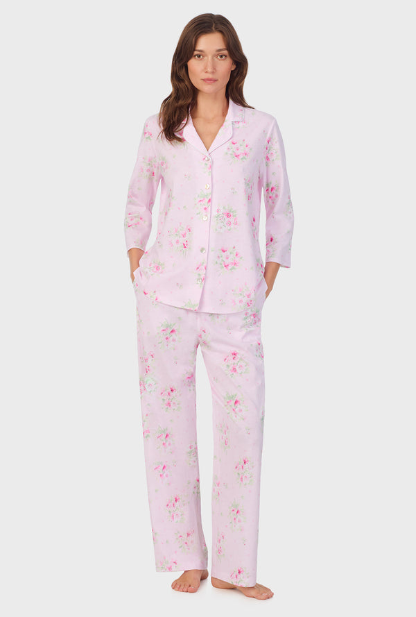 Carole Hochman Pink Cosmos Cotton Long Pajama Set