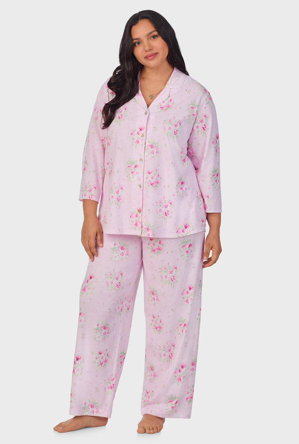 Carole Hochman Pink Cosmos Cotton Long Pajama Set