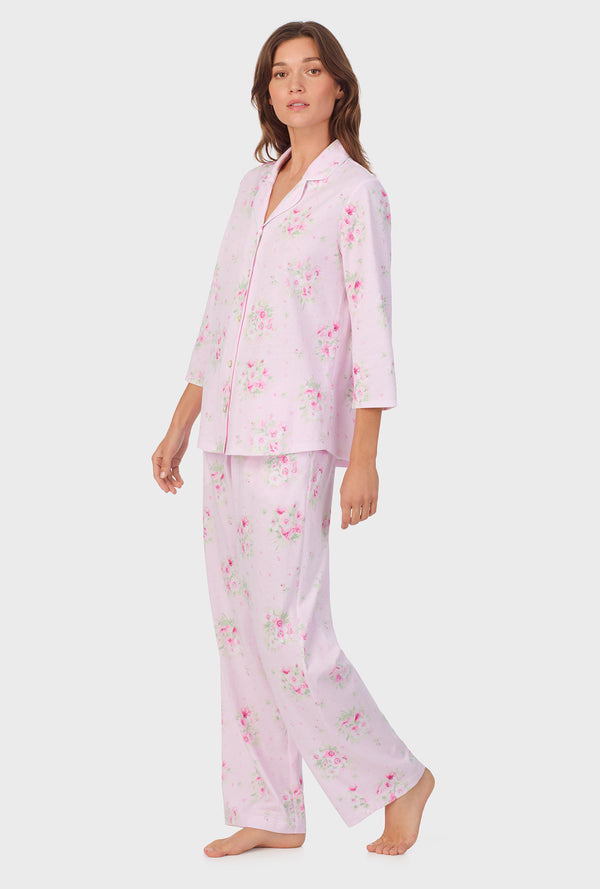 Carole Hochman Pink Cosmos Cotton Long Pajama Set