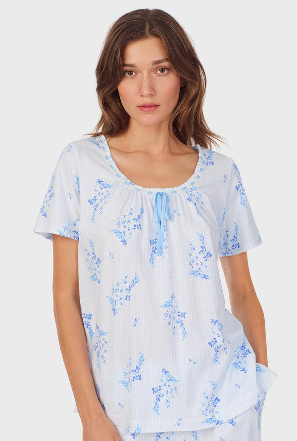 Carole Hochman Floral Stripe Cotton Long Pajama Set