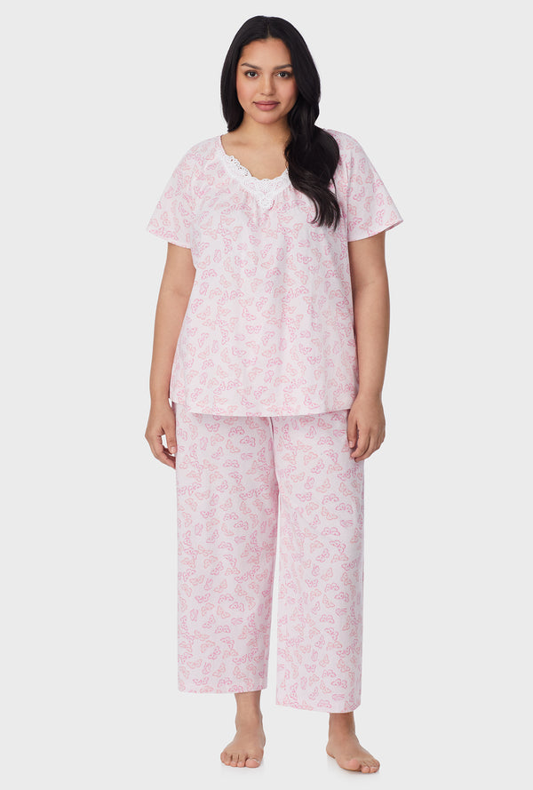 Carole Hochman Pink Butterfly Cotton Capri Pajama Set