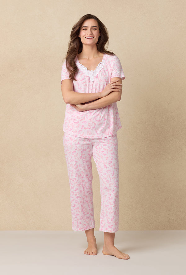 Carole Hochman Pink Butterfly Cotton Capri Pajama Set