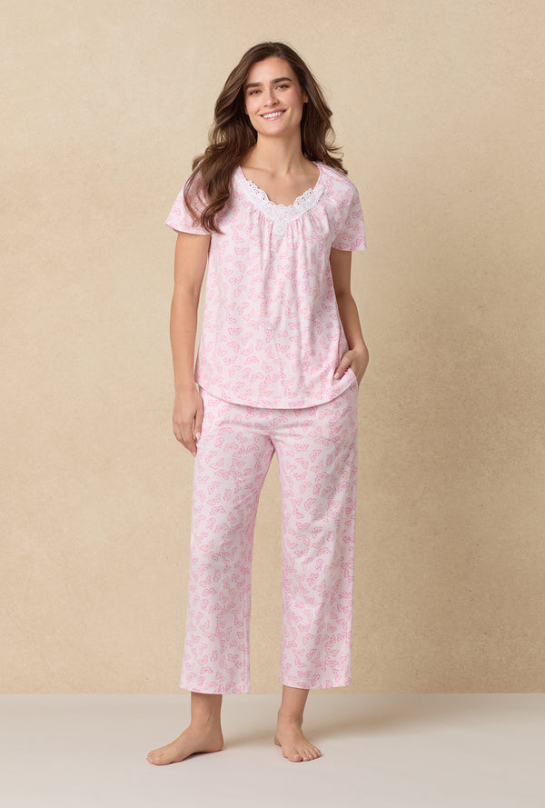 carole hochman Pink Butterfly Cotton Capri Pajama Set