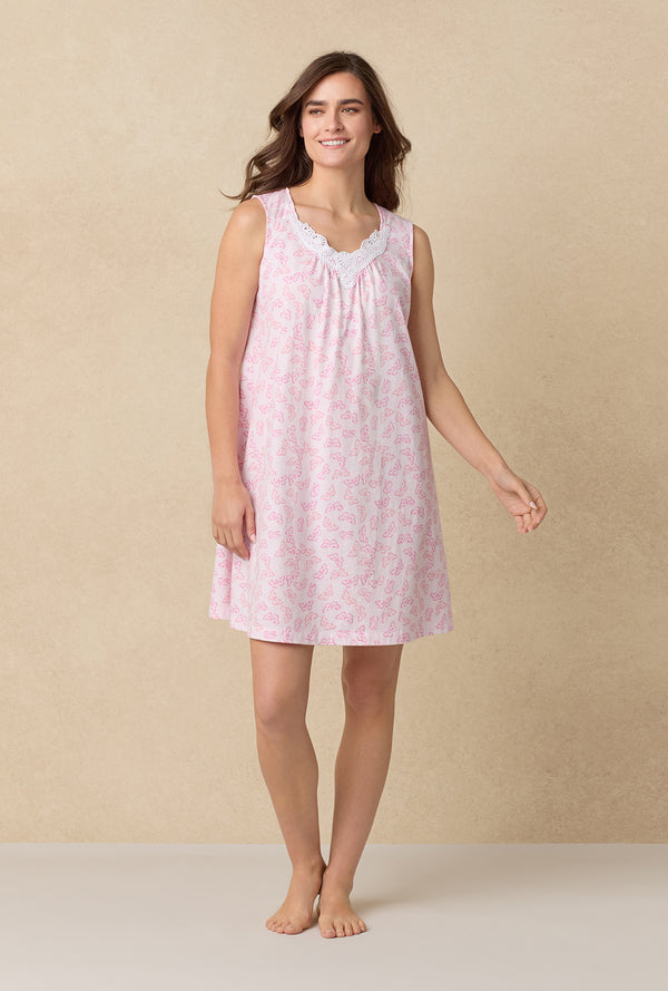 carole hochman Pink Butterfly Cotton Short Nightgown