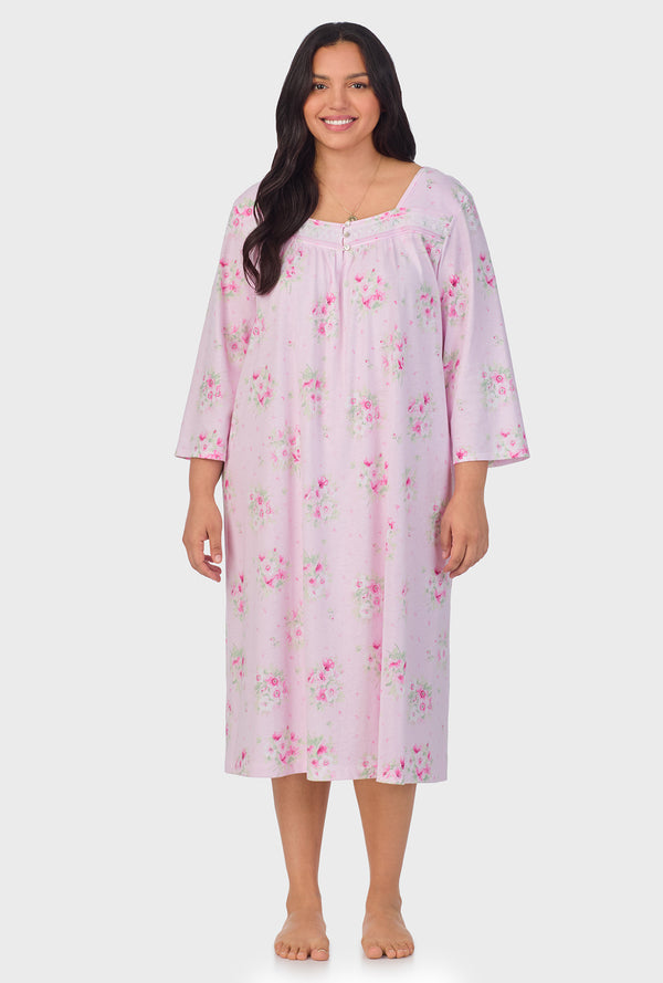 Carole Hochman Pink Cosmos 3/4 Sleeve Cotton Waltz Nightgown