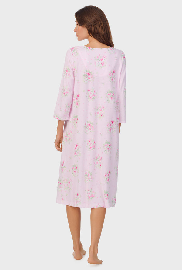 Carole Hochman Pink Cosmos 3/4 Sleeve Cotton Waltz Nightgown