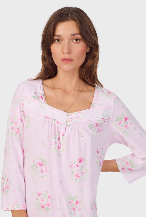 Carole Hochman Pink Cosmos 3/4 Sleeve Cotton Waltz Nightgown