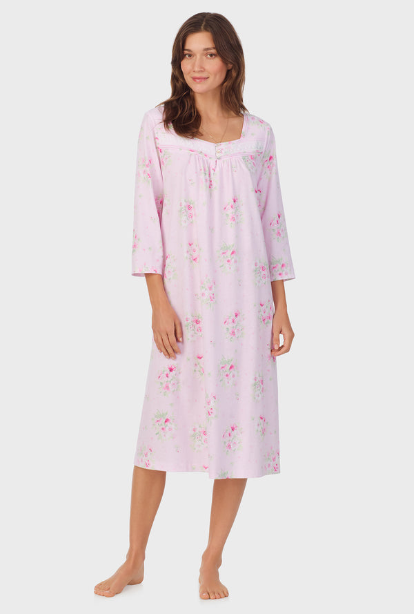 carole hochman Pink Cosmos 3/4 Sleeve Cotton Waltz Nightgown